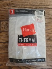 Hanes Men's Thermal Ankle Length Pants Underwear. Size Large. White Vintage2003