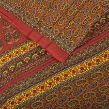 Sanskriti Vintage Soft Red Saree Georgette Paisley Print Sari 6 Yd Craft Fabric
