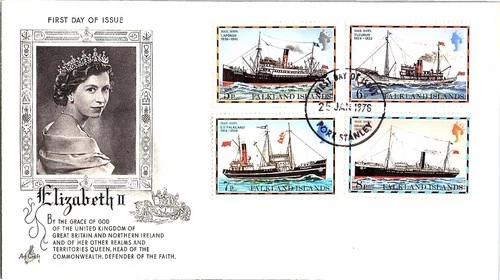 FDC First Day Cover Queen Elizabeth II Falkland Islands Mail Ships 1976