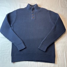 LL Bean Ribbed Henley Navy Blue 1/4 Button Pullover Knit Sweater Mens XL Cotton