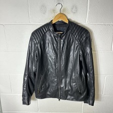 Armani Jeans Jacket Mens Medium Black Faux Leather Motorcycle Biker Moto Cafe*