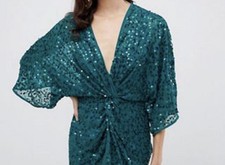 ASOS Women's Green Sparkly Mini Dress Size 4 Party Cocktail Holiday Christmas