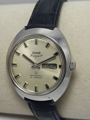 HMT Rajat Silver Dial 21J Automatic-6501 Day/Date Wrist Watch For Men's Works - Zdjęcie 2 z 7