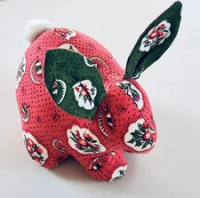 PIERRE DEUX Country French stuffed pink green BUNNY RABBIT 7” Indianaire fabric