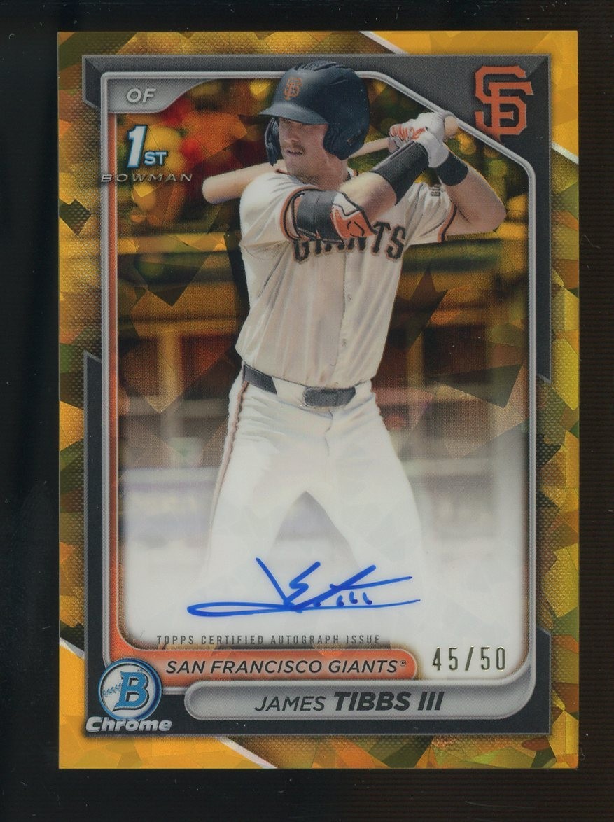 2024 Bowman Chrome Prospect Sapphire Gold James Tibbs III RC Rookie AUTO 45/50