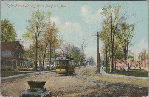 Tyler Street Looking West Pittsfield Massachusetts MA 1915 Trolley Car Postcard