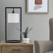 Bedroom Metal Table Lamp with Glass Drum Shade For Living Room