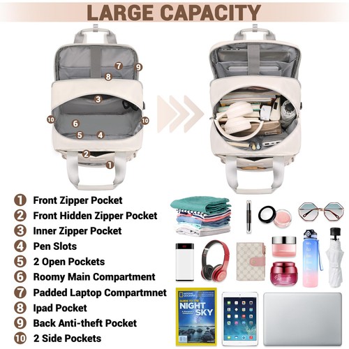 Mochila de Viaje para Mujer, Mochilas para Laptop de 15.6 Pulgadas con Puerto de Carga USB,... - Imagen 2 de 7