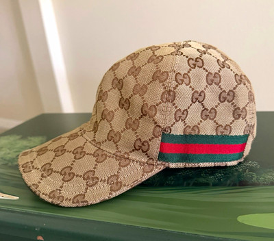 Gucci GG Pattern Baseball Cap Web Stripe Adjustable Beige Brown Green Red S