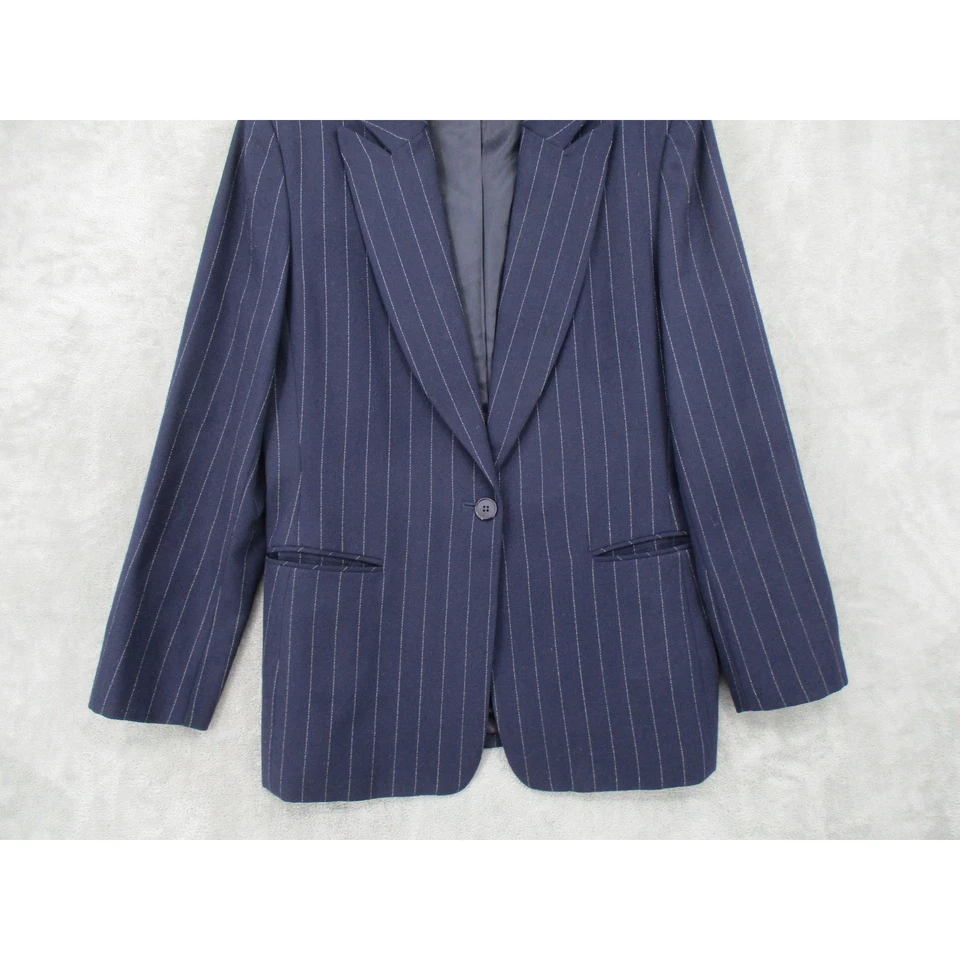 Винтажный Talbots Blazer 10 Темно-синий В тонкую полоску Шерсть Бойфренд Большой Офис - Изображение 4 из 4