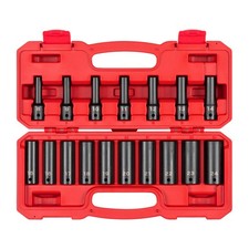 TEKTON 1/2" Dr Deep 12-Pt Impact Socket Set w/ Case, 17-Piece 8-24mm 