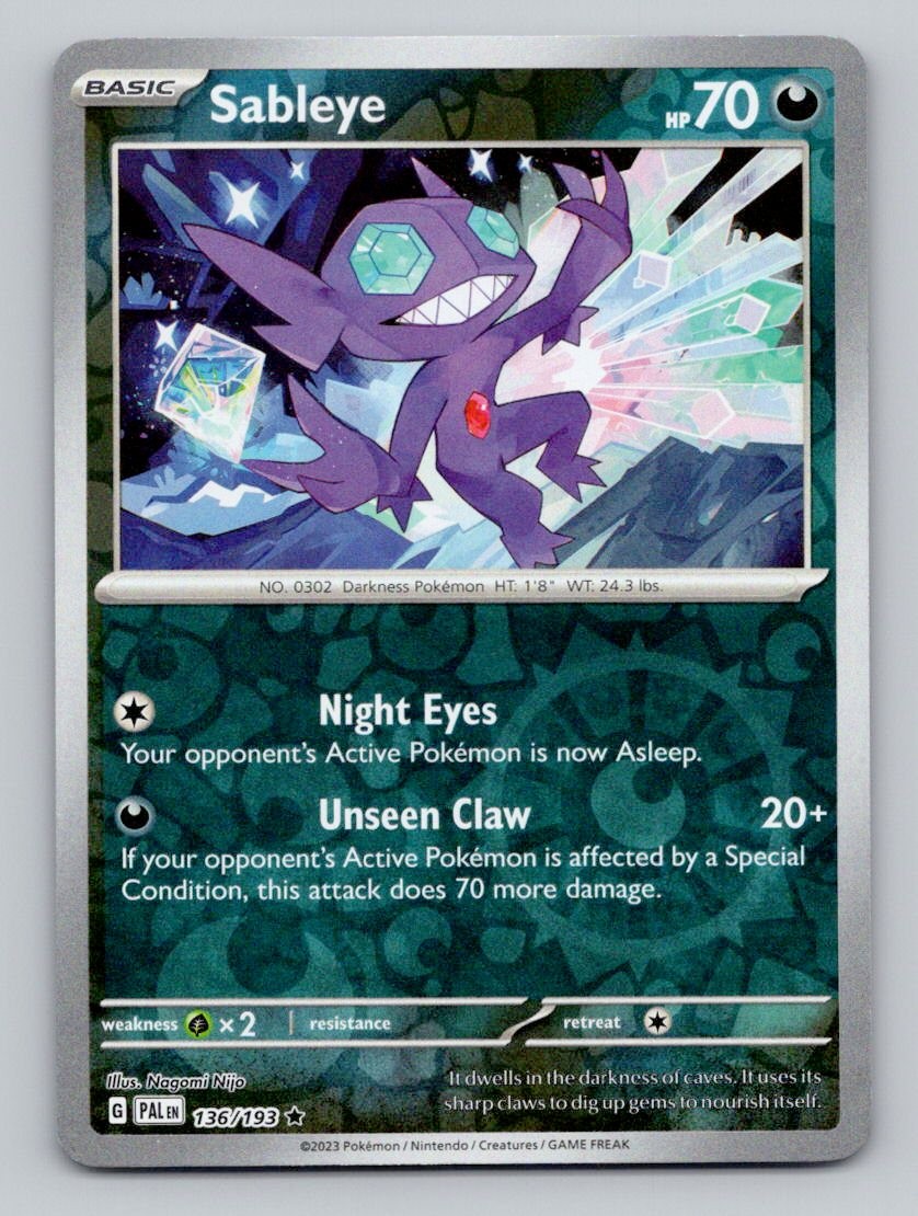 Sableye 136/193 Rare Paldea Evolved Pokemon Reverse Holo Near Mint