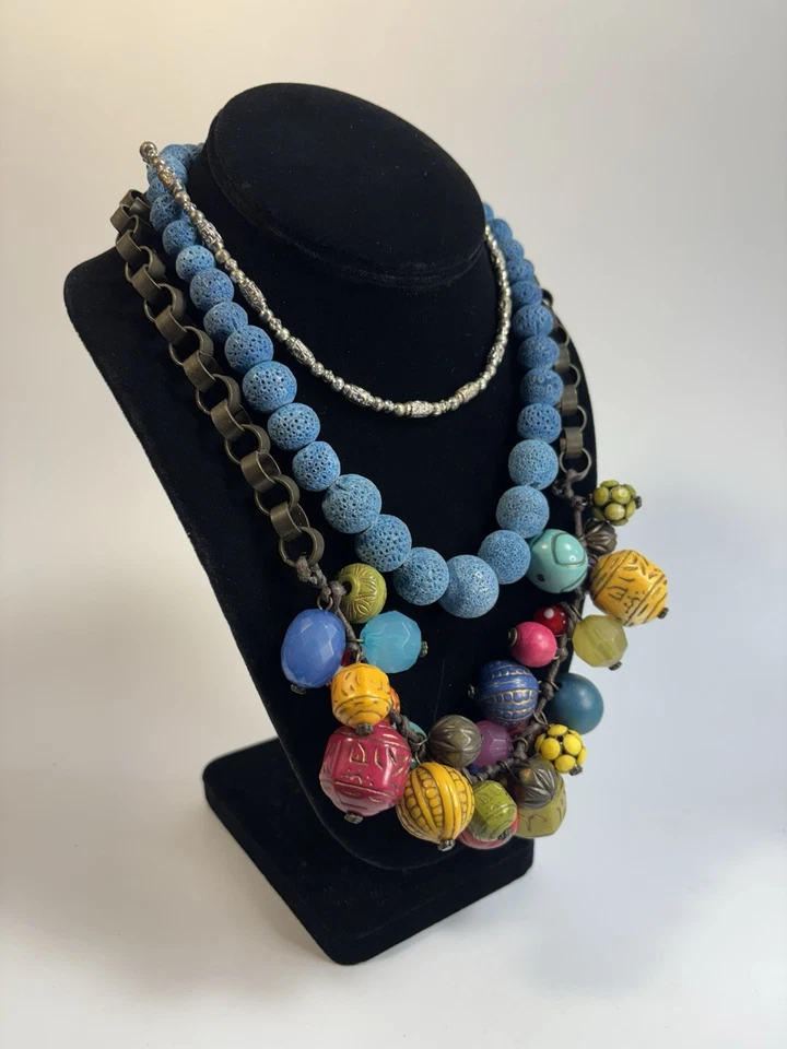 Lote Collar Boho Materiales Mezclados Cuentas Piedra Azul Grueso Artesano Foto 3 de 4