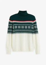 Neu Norweger-Pullover mit Rollkragen Gr 56/58 (XL) Weiß Grün Herren Strick-Pulli