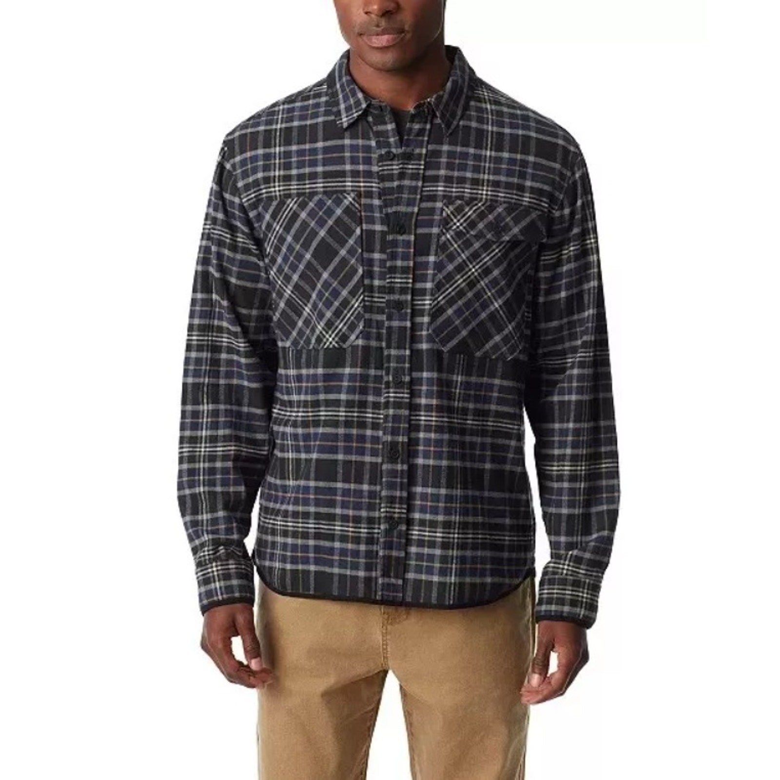Bass Outdoor Men's Black Plaid Flannel Button-Front Long Sleeve Shirt Size S