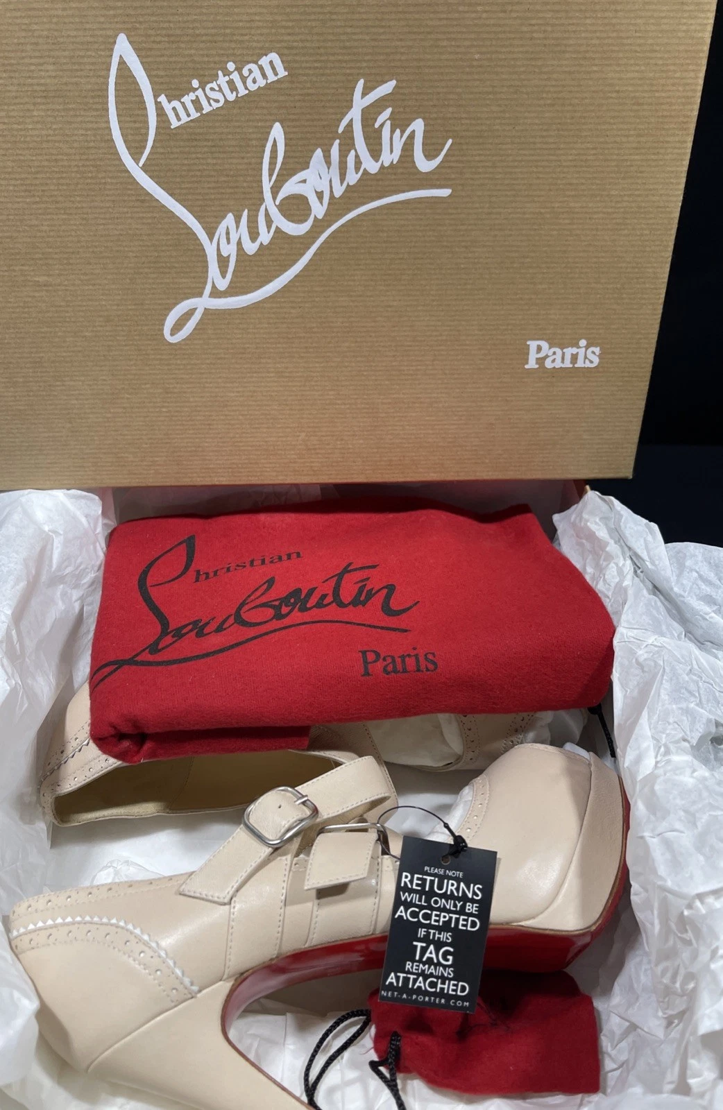 Christian Louboutin — Christian Louboutin LULY 140 Double Platform Beige NUDE Leather Shoes 36.5
