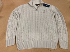 Polo Ralph Laure Cable-Knit Quarter-Zip Jumper Grey Size Large