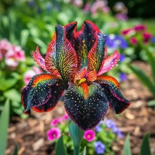 50 Fire Glow Pattern Bearded Iris Seeds – Vibrant Red & Black Ruffled Blooms