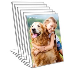 6 Pack 5"x 7" Clear Acrylic Self Standing Picture Frames  Photo Frame Stand Pe...
