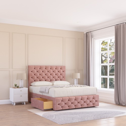 Luxury Divan Bed Base with 26'' Headboard |Storage Bed| Plush Fabric Florida - Picture 7 of 10