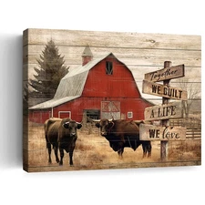 Rustic Farmhouse Wall Art Red Barn and Cows Canvas Print Inspirational Quote ...