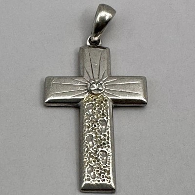 Thomas Kinkade Footprints In The Sand Diamond Cross Ashton Drake Sterling Silver