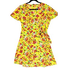 J. Crew 6 Wrap Yellow Wrap Dress Pink Red Floral Tie Closure Festival Feminine