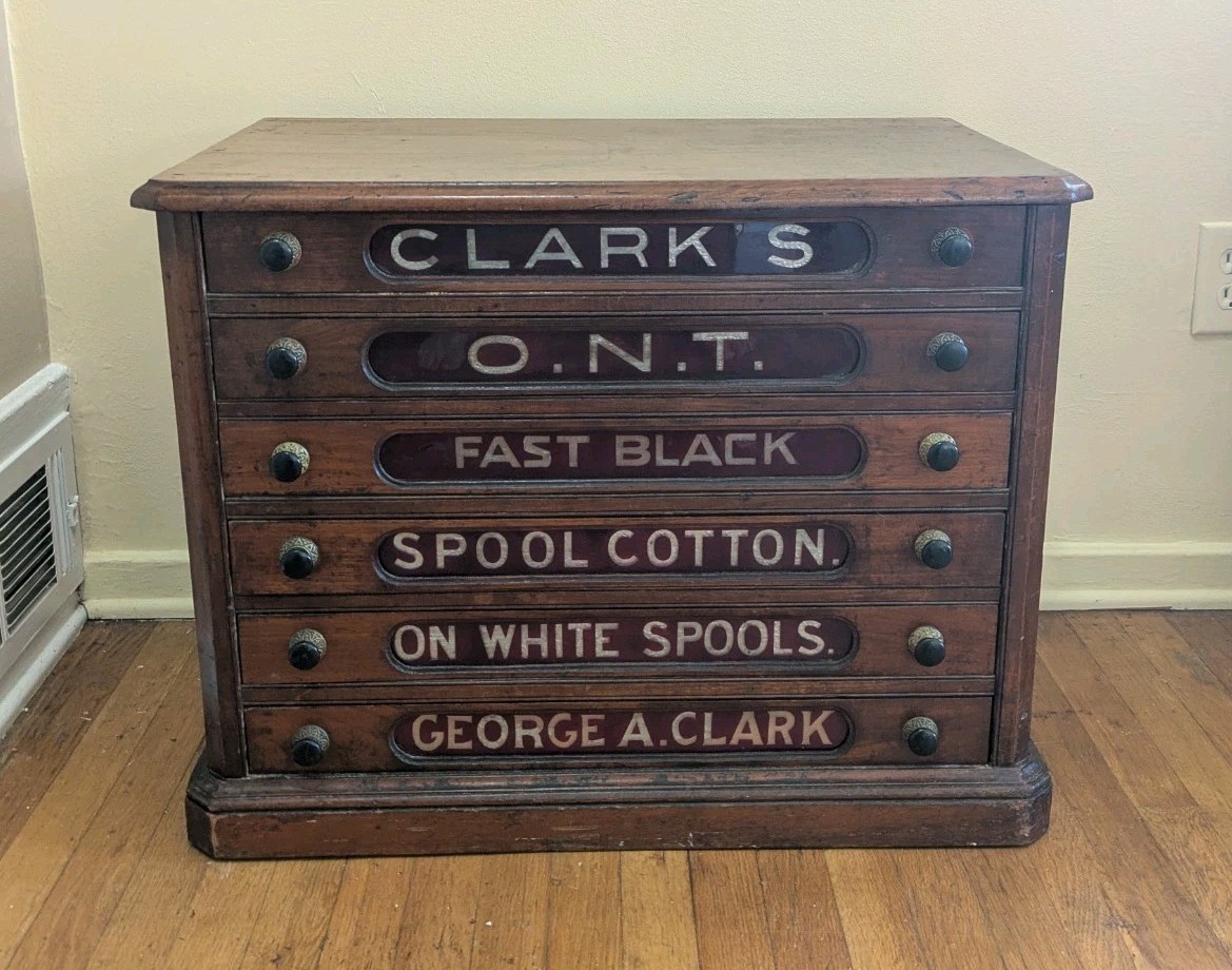 Antique 6 Drawer Clark's Spool Cabinet, Red Cut to Clear Glass | eBay