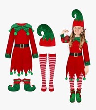 Sz 6-7 Kids Girls Christmas Elf Costume - Santa Helper Costume Xmas Holiday Elf