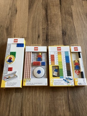 LEGO ORIGINAL STIFTEBOX/BRIEFPAPIER SET/SCHWARZER GELSTIFT/BAUBARES LINEAL (+ FIGUREN)