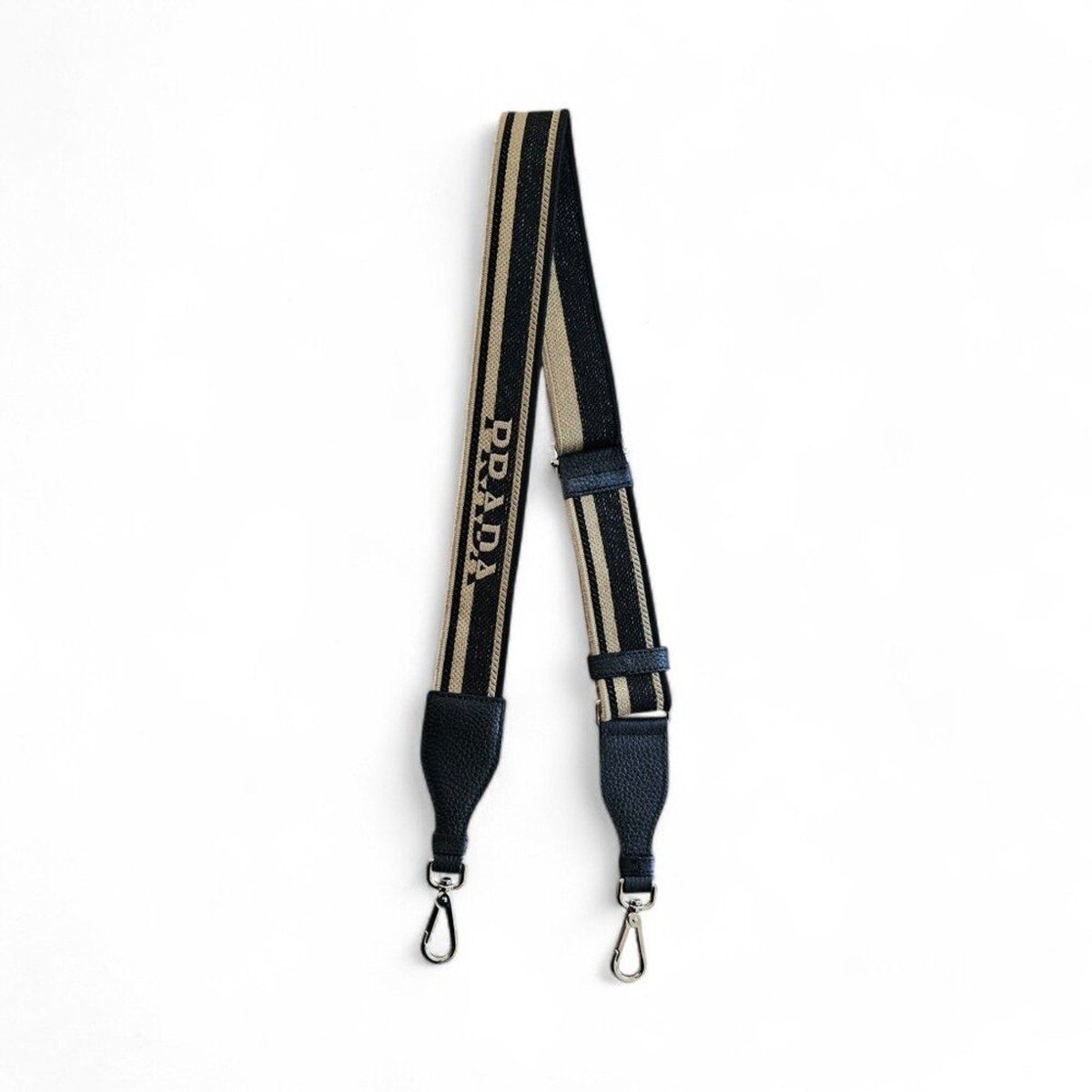 Prada Black and Beige bag strap with silver-tone hardware