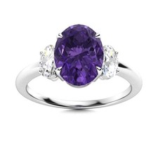 925 Silver Amethyst Gemstone February Three-Stone Engagement Wedding Ring
