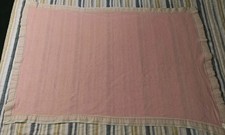 Vintage Pink Thermal Fleece Baby Blanket ILGWU Stripe Trim All Sides 32" x 48"
