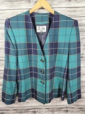 Le Suit Petite Women's Size 10P Green Plaid Button Career Academia Blazer Jacket