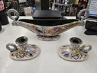 Vintage 1955 Hull Pottery T10 Blossom Flite console bowl And T11 Candle Holders