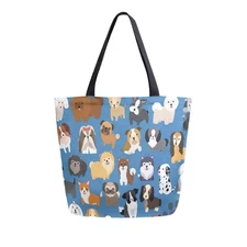 Cute Dogs Canvas Tote Bag Large Reusable Grocery Shopping Shoulder Bag