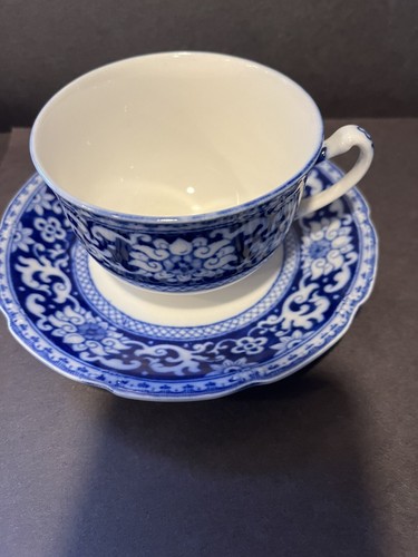 SET OF 6 FLOW BLUE GRINDLEY GLENMORE PORCELAIN TEACUPS & SAUCERS England - Picture 5 of 12