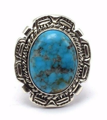 Navajo Handmade Kingman Turquoise Ring in Sterling Silver Size 7.25 by ...