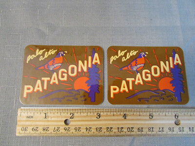 (2) Patagonia Palo Alto California Stickers Quail Pine Tree Sunrise Logo
