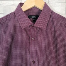 Mens GEORGE Dress Shirt Red Neck 15.5 Check Dark Regular Fit Long Sleeved Formal