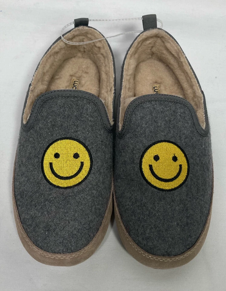 Zapatillas planas Lucky Brand Kozey mocasín 7M cuero imitación piel cara sonriente gris Foto 2 de 4