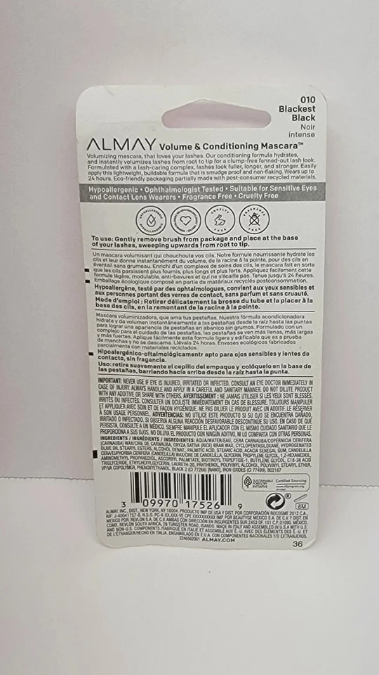 Almay Volume & Conditioning Mascara #010 Blackest Black 0.27 Fl oz. - Image 2 of 2