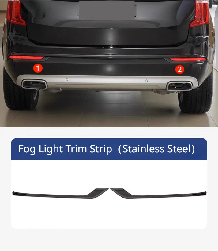 Volvo XC90 2016-2019 Black Stainless Steel Rear Bumper Fog Light Trim Strip