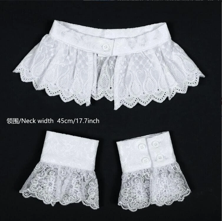 Victorian Neck Collar Renaissance Detachable Jabot Cuffs Ruffle Wrist Cuff - Image 4 of 4