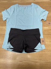 Womens Shirt  Short Set Gym Yoga Training Stretch Moisture Wicking Activewear L