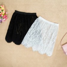 Lady Lace Sheer Slip Mesh Skirt Mini Floral Underskirt Petticoat Hollow Out Soft