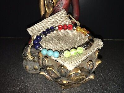 Bracelet 7 chakras en pierres semi-précieuses Méditation. Bijou Yoga