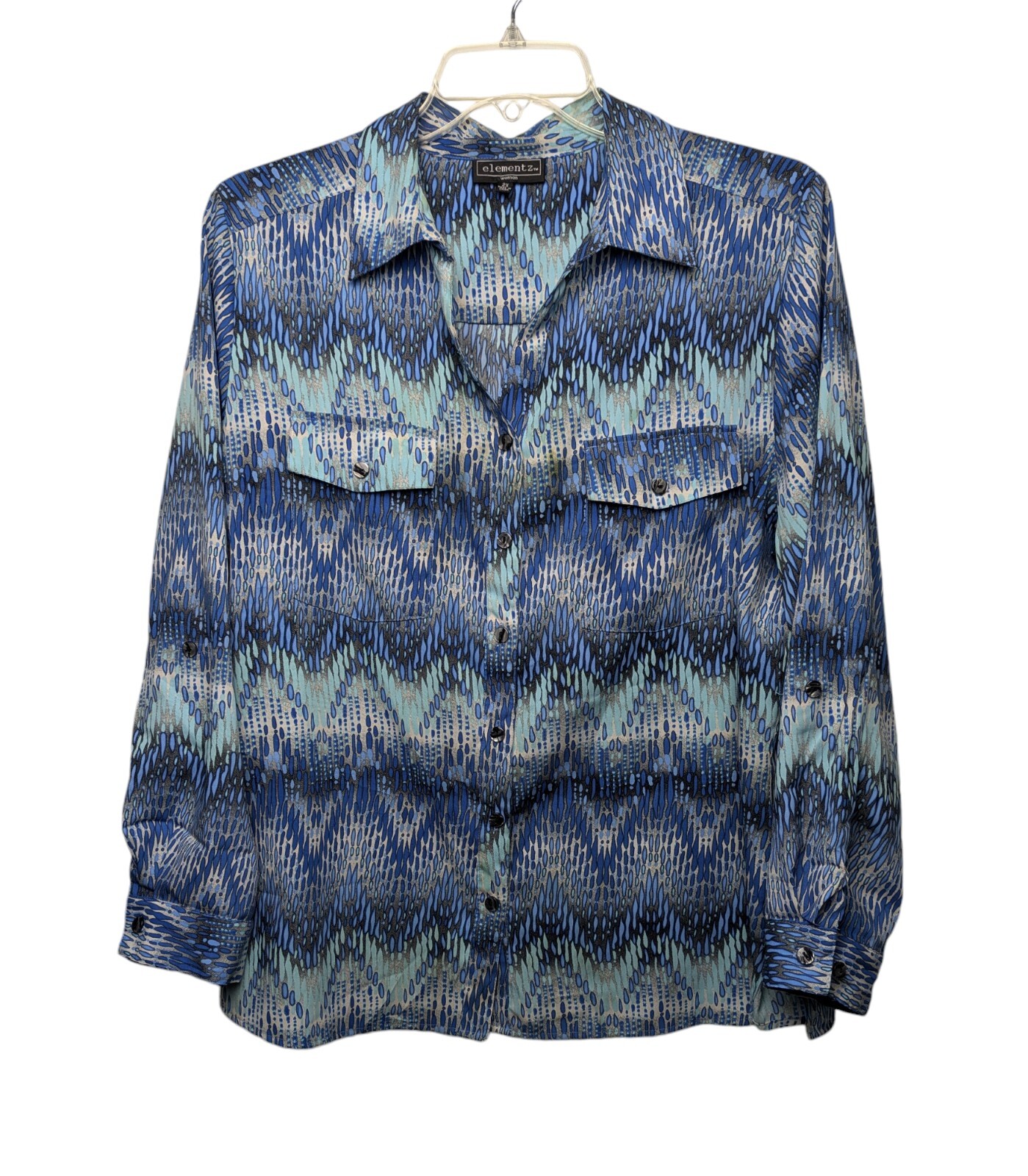 Elementz Abstract Pattern Blouse 2X Roll Tab Camp… - image 1