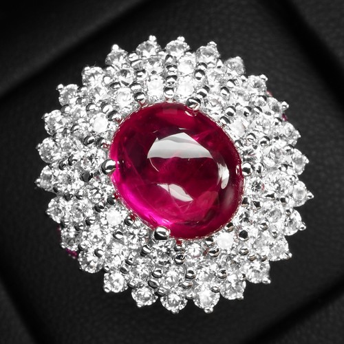 Classically Pigeon Blood Ruby Cabochon 4.80Ct 925 Sterling Silver Handmade Rings - Picture 2 of 9