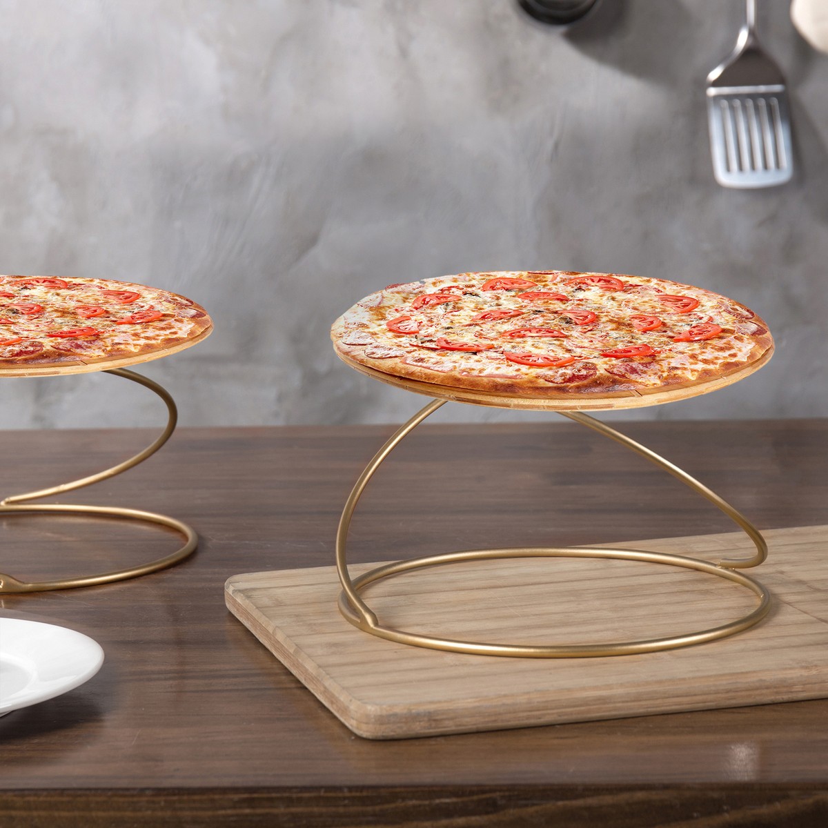 MyGift Set of 2 Gold Wire Metal Pizza Tray Circular Serving